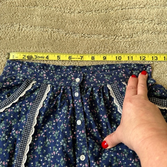 VTG Gunnie Sax Jessica’s Gunnies Dark Blue Calico Lace Prairie Midi Skirt Size 7 - Picture 14 of 17